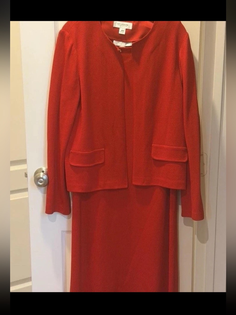 St. John Santana Knit 2 pc Dress Jacket Suit size 14/16 RED - Picture 2 of 5